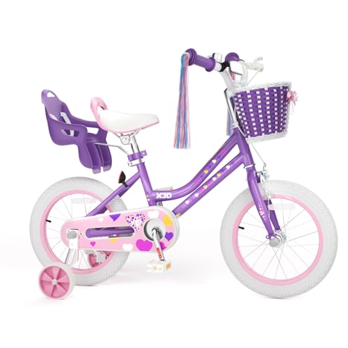 Image of XJD Girls Bike for Toddlers 3-9 Years Old Kids, 12 14 16 Inch Kids Bike with Training Wheels, Streamers, Basket and Doll Seat