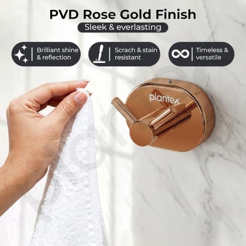 Image of Plantex J4 Stainless Steel Clothes Hanger for Wall /Hangers for Bathroom /Robe Hook /Bathroom Accessories (PVD Rose Gold Finish) Onix