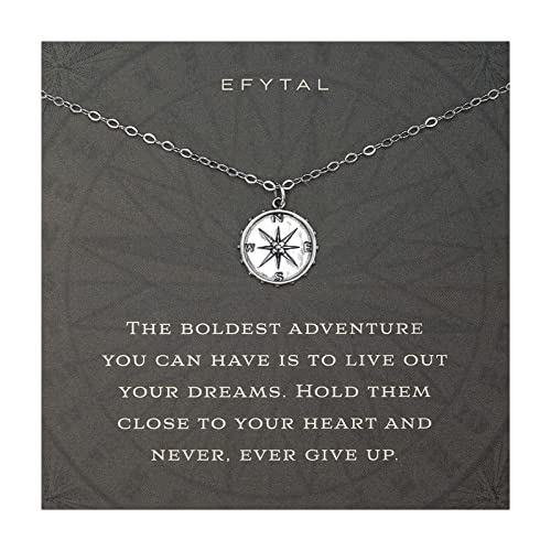 EFYTAL Inspirational Gifts for Women, 925 Sterling Silver Studded Compass Necklace, Retirement Gifts for Women, Friendship Necklace, Encouragement Gift, New Job