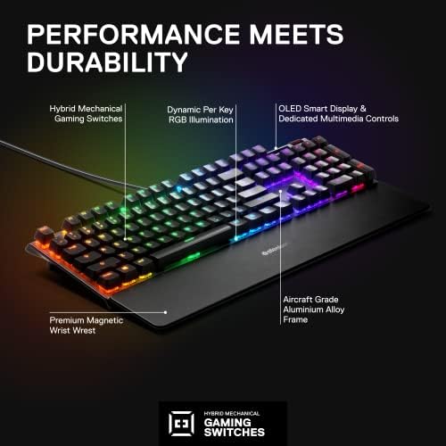 SteelSeries USB Apex 5 Hybrid Mechanical Gaming Keyboard – Per-Key RGB Illumination – Aircraft Grade Aluminum Alloy Frame – OLED Smart Display (Hybrid Blue Switch) — view 2