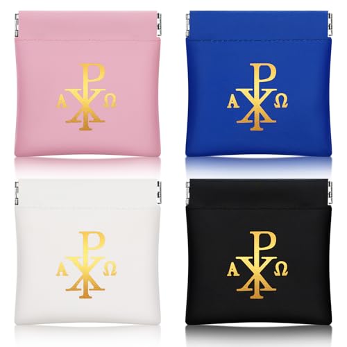 Dansydaisy 4 Pcs Rosary Pouch Catholic with Gold Cross Rosary Case PU Leather Pouches with Magnetic Top Bag for Men and Women, 4 Colors
