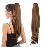 HEWEICSY Ponytail Extensions, 24' Long Wavy Synthetic Hairpieces, Brown