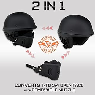Milwaukee Helmets MPH9830DOT Rascal 3/4 Open Face Flat Black 2 in 1 Motorcycle Helmet Biker - X-Large