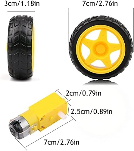 GUUZI Mini DC Elektryczny Przekładnia Dwuwałowa z Przekładnią zębatą TT Koła z Oponami z Tworzywa Sztucznego Silnika DC 3-6V dla Arduino 1:48 Inteligentny Robot Samochodowy (4 Zestawy)