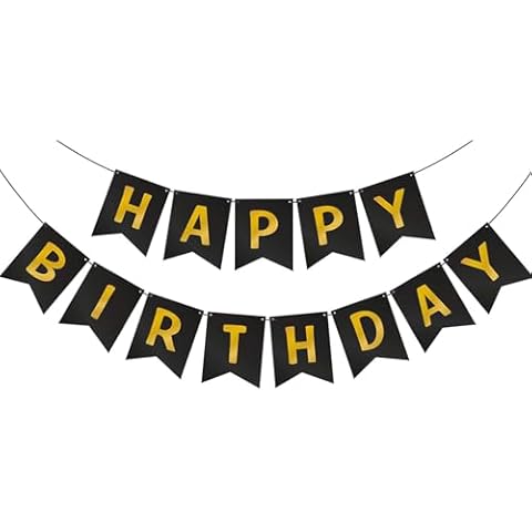 Dxlam Happy Birthday Banner Black with Shiny Gold Letters Party Supplies for Birthday Party Decorations (Black) Cover