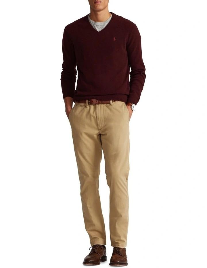POLO RALPH LAUREN Mens Merino Wool V-Neck Sweater (Large, Rich Ruby Heather)4