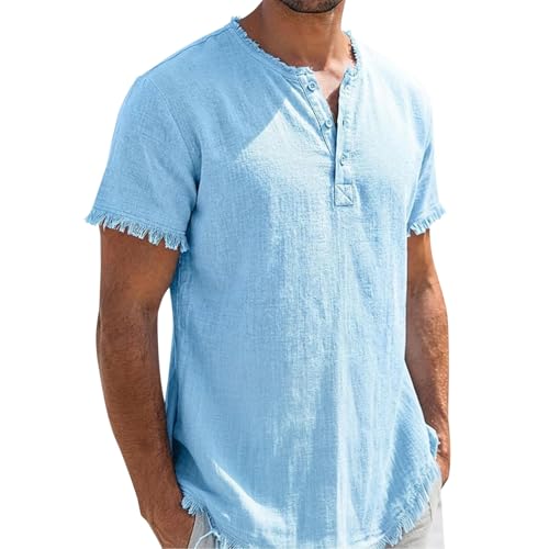 Chemise Henley en coton et lin pour homme d'été style vintage CHUNOTU
