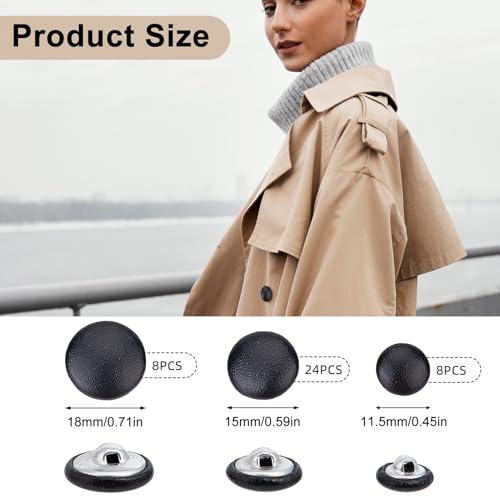 NICENEEDED 40PCS Faux Leather Tuxedo Buttons, Covered Buttons Vintage Coat Button Suit Buttons with Shank - Image 2