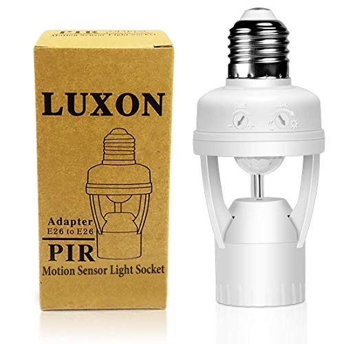 Motion Sensor Light Lamp Socket Adapter Infrared Sensor Adapter Dimmable Lamp Bulb Adapter Suitable For E26/E27 Base for Garage/Porch/Stairs by LUXON