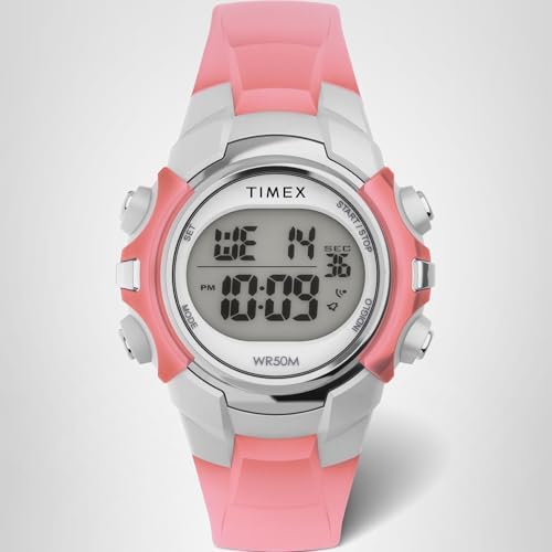 Timex Men's Digital 33mm Watch - Pink Strap Digital Dial Silver-Tone Case - 5
