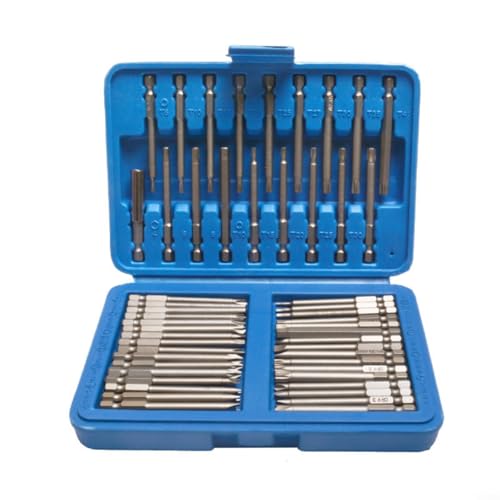 Juego de 50 puntas de destornillador con extensión magnética y diseño de almacenamiento de caja de herramientas, incluye múltiples tipos de brocas para aplicaciones de reparación y montaje
