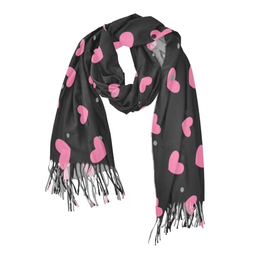ALAZA Pink Heart Polka Dot Black Women’s Scarf Soft Warm Long Scarves Shawl Wrap for Winter Autumn Home Office Travel