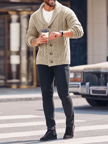 Image of Karlywindow Mens Cardigan Sweater Cable Knit Shawl Collar Cardigans