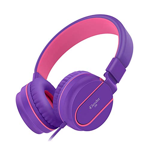 Elecder i36 Kids Headphones Children Girls Boys Teens Foldable Adjustable On Ear Headphones 3.5mm Jack Compatible Cellphones Computer Kindle MP3/4 School Tablet Purple/Red