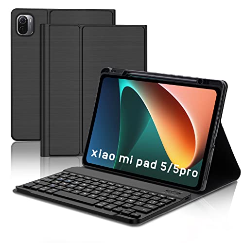 Xiaomi Pad 5 Coque Clavier pour Xiaomi Pad 5/ Mi Pad 5 Pro 11" 2021, AVNICUD Clavier Bluetoot Étui Magnétique sans Fil avec Porte-Stylo, Amovible, Français AZERTY, Noir Cover