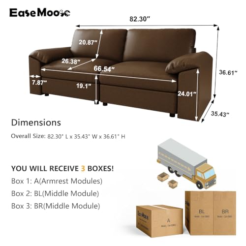 Image of EASE MOOSE Modular Sectional Sofa, Modular Loveseat Couch, Deep Brown | Pet-Friendly Faux Leather, Wide Deep Seat, Removable Covers, Solid Wood Frame, Easy Assembly, Scratch Resistant