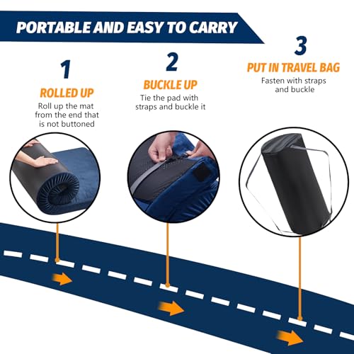 Image of CYMULA Memory Foam Camping Mattress Pad, Sleeping Mat, Portable Roll Up Mattress for Adults, Camping Bed Pads for Sleepover, Car Bed with Travel Bag