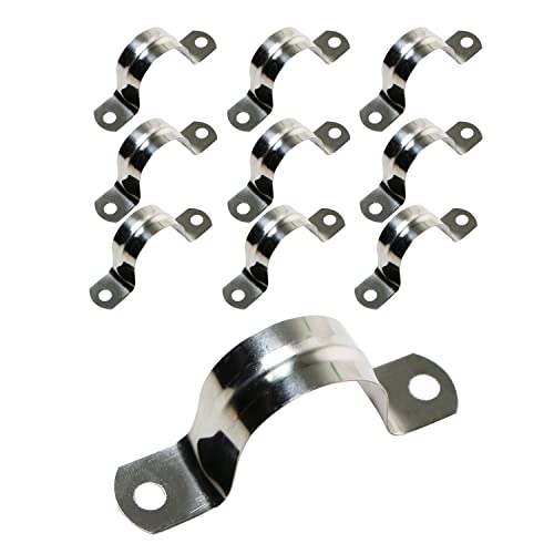 Ohamtes 10PCS 27mm(1-1/16") Pipe Band Clamps, 201 Stainless Steel Pipe Clamps, Two Hole Pipe Band Tension Clamps
