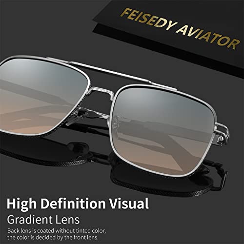 FEISEDY Retro Square Aviator Sunglasses for Men Women Vintage 70s Pilot Shades Classic Metal Frame B28454