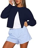 Kistore Womens Cropped Cardigan Button Down Long Sleeve Knit Sweater for Dresses Lightweight Y2k Fall Sweater Navy Blue Medium