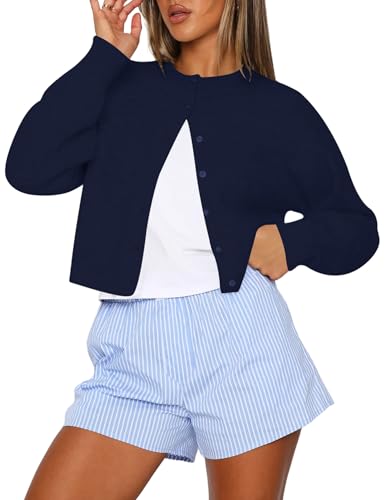Kistore Womens Cropped Cardigan Sweaters Crew Neck Long Sleeve Button Up Sweaters Lightweight Knit Trendy Sweaters 2025