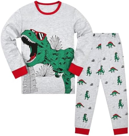 ABOHU Jungen Schlafanzug Langarm, Baumwolle Winter Jungen Pyjama Set, Kinder Nachtwäsche Zweiteiliger 5-7 Jahre 110 120 130 (Dinosaurier/Meerjungfrau/Rakete)