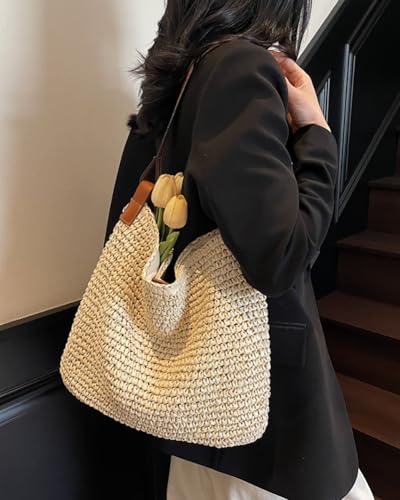 Bolso de playa de verano tejido para mujer miniatura 7