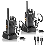 Walkie Talkie, Rechargeable Long Distance VOX Radio PMR 446 MHz Civil Frequency Transceiver 16 Channels, Portable Professional Walkie-Talkies with Headset (2 Pieces)