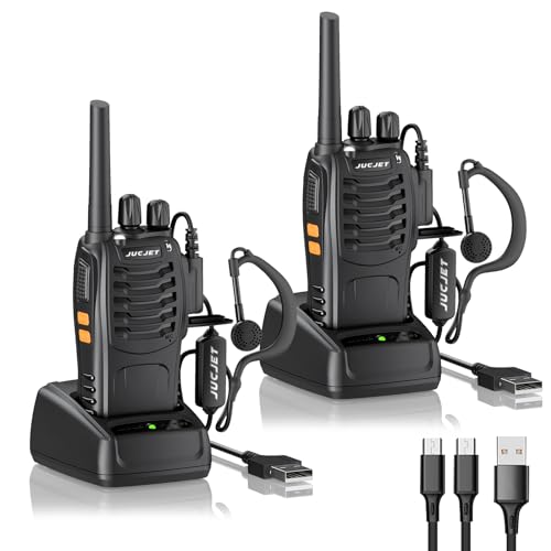 JUCJET Walkie Talkies, 88E Upgraded PMR446 Walkie Talkie, Two-Way Radio Rechargeable Walkie Ttalkie, With Original Earpieces, Reliable Long Range 2-Way Radios, Professional & Easy To Use (2 Pack)