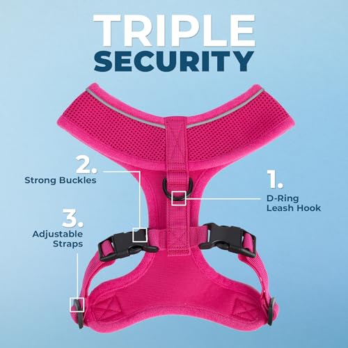 Image of Best Pet Supplies Voyager Aerolite Over the Head Dog Harness, No Pull Breathable Air Mesh Vest, Quick Dry with Reflective Stitching, Adjustable Escape Resistant Harness - Fuchsia, Small