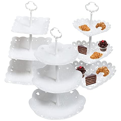 Quanerba (3 Pack 3 Tiers Cake Display Stand, Cake Display, Fruit Dessert Candy Buffet Tea Cookies Door For Baptism Baby Birth Blue Communion Wedding Graduation Cover