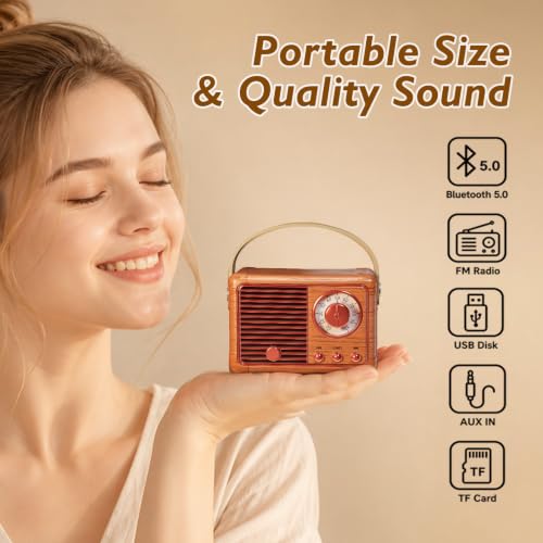 Image of Dosmix Retro Bluetooth Speaker,Vintage Decor,Small Gift for Women Men Teens | Cute old fashion style for kitchen desk bedroom office party outdoor kawaii accessories gifts for women teen girls