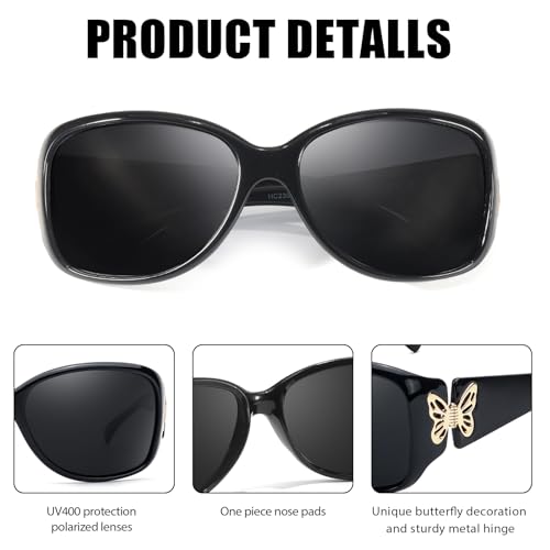 LVIOE Polarized Sunglasses for Women Trendy Wraparound Butterfly Decoration with UV400 Protection LS23014