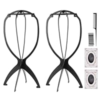 MXTIMWAN 2 Stück Perückenständer Set,Perückenhalter,perückenkopf,Perücke-Standplatz,Kunststoffperücken Schwarz Halter,wig stand Mit 2 Perückennetzen, Kamm, Clips,Abnehmbar und faltbar