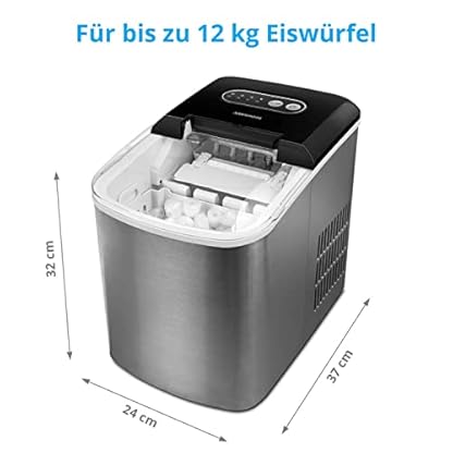 MEDION Eiswürfelmaschine (Eiswürfelbereiter, 2,2 Liter Wassertank, kurze Produktionsdauer 6-12 Minuten, 2 wählbare Eiswürfelgrößen, selbstreinigend, Edelstahl, MD17739) – Bild 7