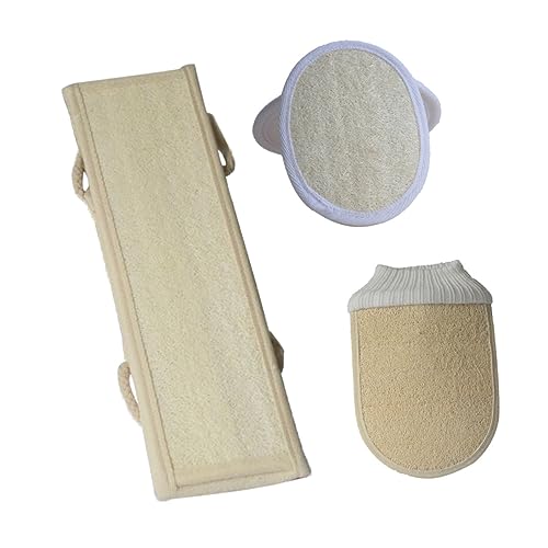 Beavorty 3Pcs Natural Loofah Sponge Set Exfoliating Bath Scrubber for Men Women Soft Bathing Tool with Hand Strap for Gentle Cleansing and Skin