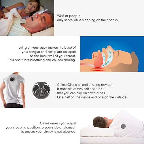 Ball for Side Sleep Posture - Calma Clip by Whole Nights, Sleep Aid for Back Snorers, Anti Snoring Device for Sleep Apnea, Attaches to Any Clothes and Keeps You in a Healthy Sleeping Position