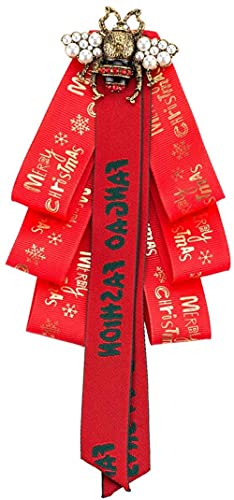HLSH Krawatten und Fliegen für Damen Perlen Fliege Brosche Frohe Weihnachten Muster Bowknot Pre-Tie Pin Broschen Party Hochzeitsdekorationen Cover