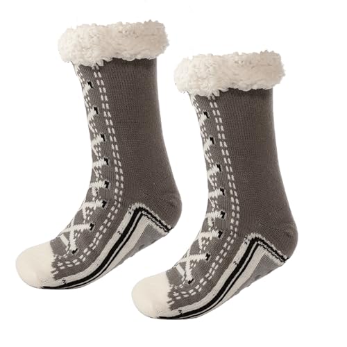 Ultra-Thick Cashmere Slipper Home Socks, Cashmere Slipper Socks with Non Slip Slipper Sock Shimmery Christmas, Slipper Socks