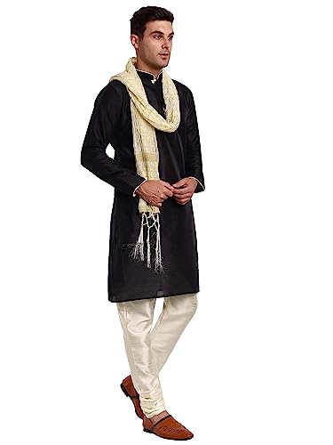 SKAVIJ Men's Art Silk Indian Ethnic Wear Kurta Pajama and Scarf Suit Festivals Season Party Dress Set4