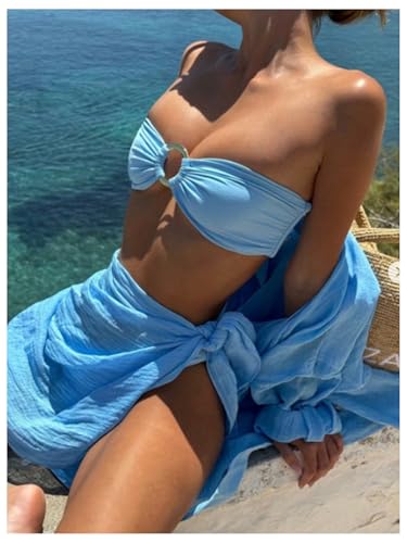 Verdusa Women's Swimsuit Coverup 2 Piece Summer Outfits Oversized Button Shirts and Wrap Skirts Sets Beach Vacation Clothes3