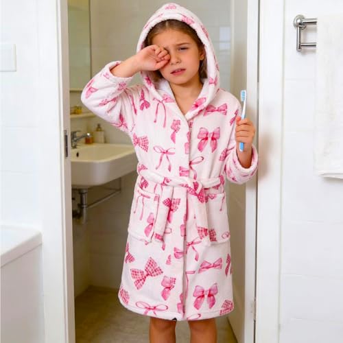 Image of Boys Girls Bathrobes,Toddler Boy Girl Robes,Children's Plush Soft Coral Fleece Hooded Pajamas Sleepwear for Kids