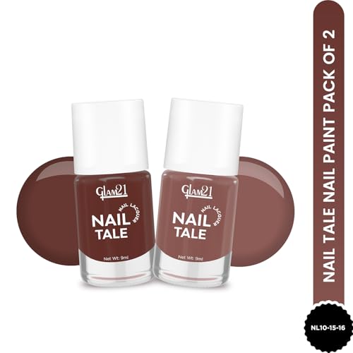 Image of Glam21 Nail Tale- Nail Lacquer|Multicolor|Quick Drying Nail Polish| Glossy Gel Finish Nail Kit | Highly Pigmented & Long Lasting | Chip Resistance|9ml Each| Pack Of 2 (Shade-16-15)