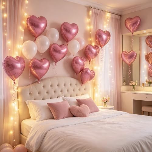 Image of 36 Pcs Pink Heart Balloons,18 Inch Heart Foil Balloons Valentine Balloon for Wedding Engagement Party Valentine Day Decorations