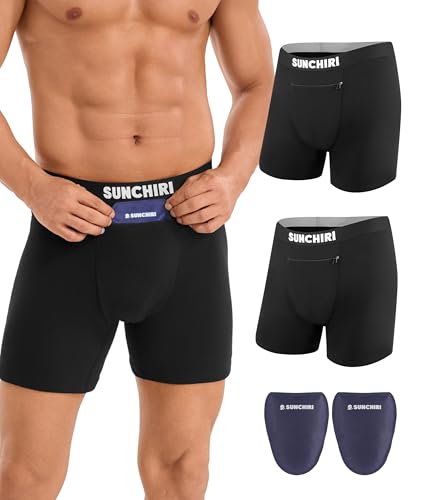 SUNCHIRI 2 Pack Vasectomy Underwear with 2 Custom Fit Ice Packs, Zip Pocket Design Long Boxers for...