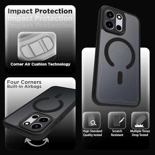 Image of RIGGEAR Shockproof Sleek Hybrid Armor Magnetic Back Cover Case Compatible with MagSafe Accessories for OnePlus Nord 6 5G / Nord CE 6 5G (Smoke Black Matte PC + Black TPU Bumper)