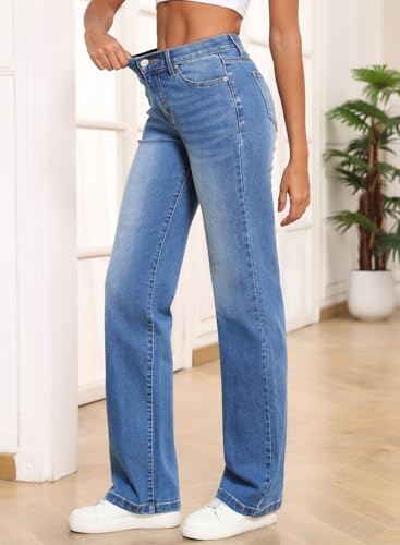 Image of Sidefeel Women's Wide Leg Jeans High Waisted Tummy Control Stretchy Straight Leg Elastic Waist Trendy Denim Pants
