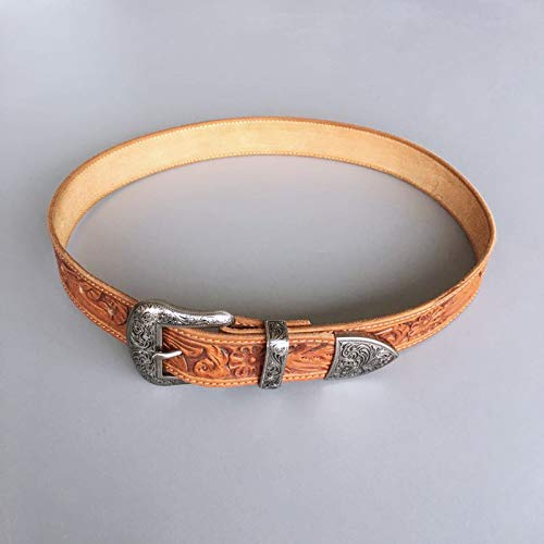 JEAN'S FRIEND Vintage Pin Belt Buckle Hand Crafted Cowboy Cowgirl Genuine Leather Belt (S 28-30 inch)