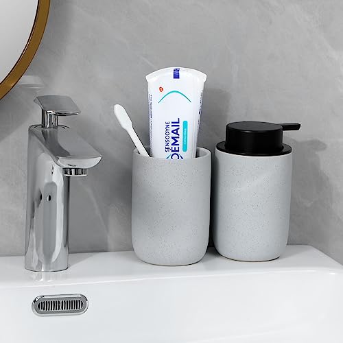 Image of Hand Soap Dispenser for Bathroom Decro, Ceramic Liquid Pump Bottles Refillable Dish Dispenser for Kitchen Farmhouse Colleage Dorm, Matte Blue