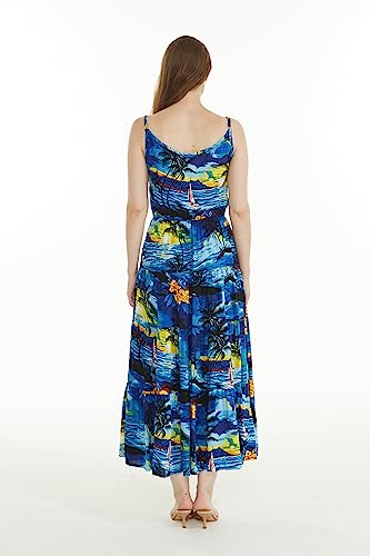 Matchable Couple Hawaiian Luau Shirt or Maxi Tiered Dress in Sunset Blue3